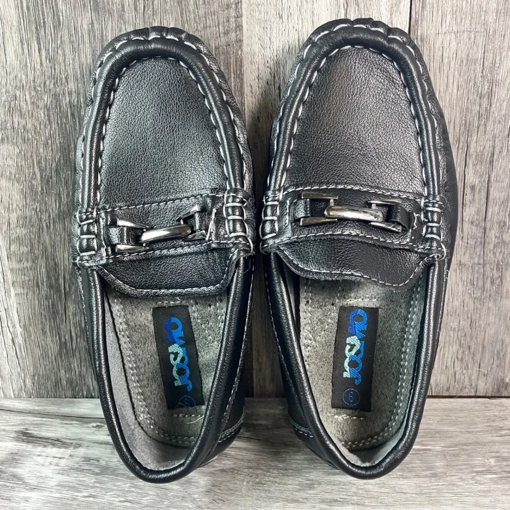 Josmo Boys Black Faux Leather Bit Loafer Slip On Dress Shoes Size 9 Toddler